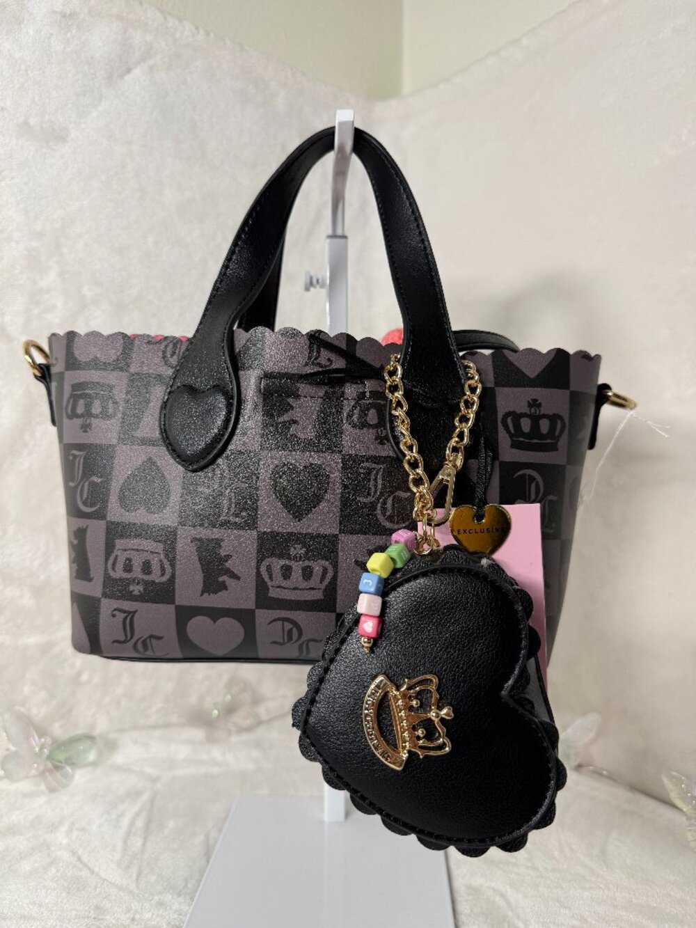 Juicy Couture Checkered Handbag Set NWT with Heart Coin Purse